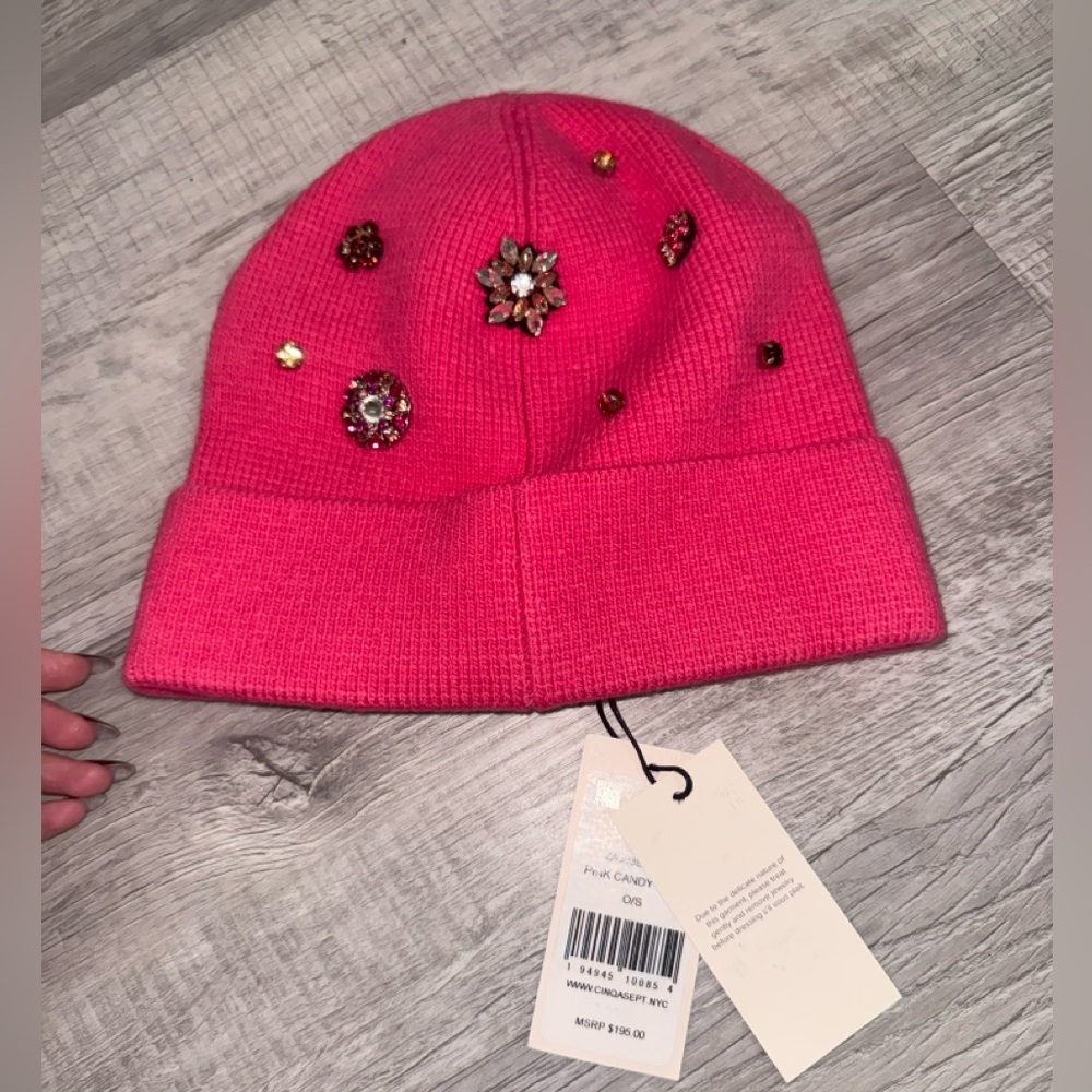 Cinq à Sept Pink Beanie with Jewel Detail